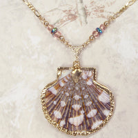 Scallop Shell Necklace with Accent Beads on Gold-Filled Chain