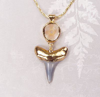 Fossil Mako Shark Tooth & Vertebra Necklace with 18k Electroformed Gold on Gold-Filled Chain