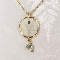 Fossil Sand Dollar Necklace with Accent Beads & 18k Electroformed Gold on Gold-Filled Chain