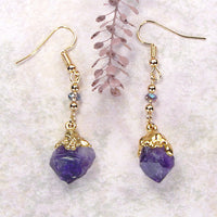 Amethyst Crystal Earrings with Accent Beads, Hypo-Allergenic Earring Wires & 18kt Electroformed Gold