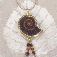 Ammonite Necklace With Accent Beads & Gold-Filled Chain