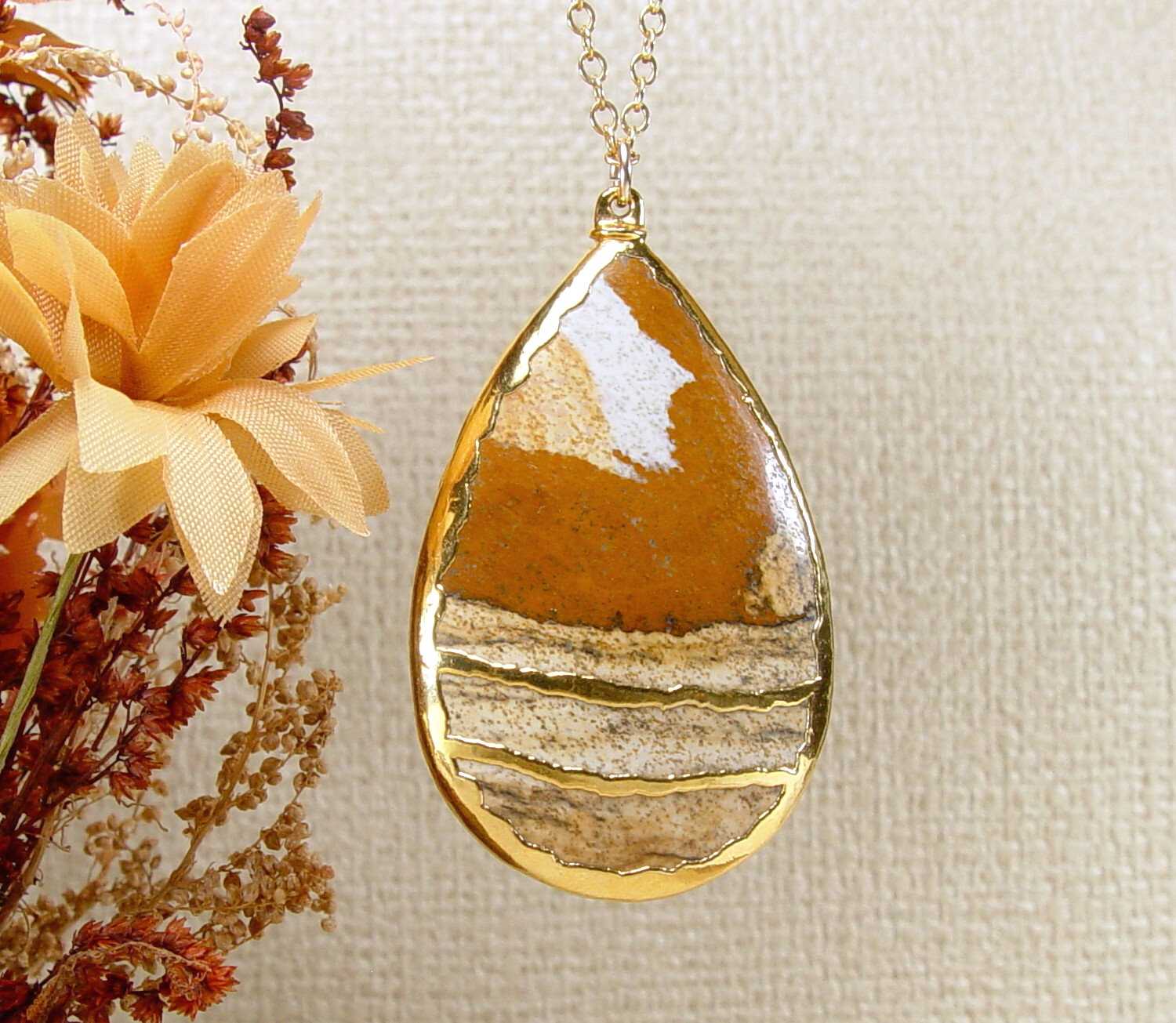 Picture Jasper Necklace with Electroformed 18kt Gold