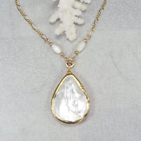 Mother of Pearl Teardrop Necklace with Beaded Connectors & Electroformed 18kt Gold