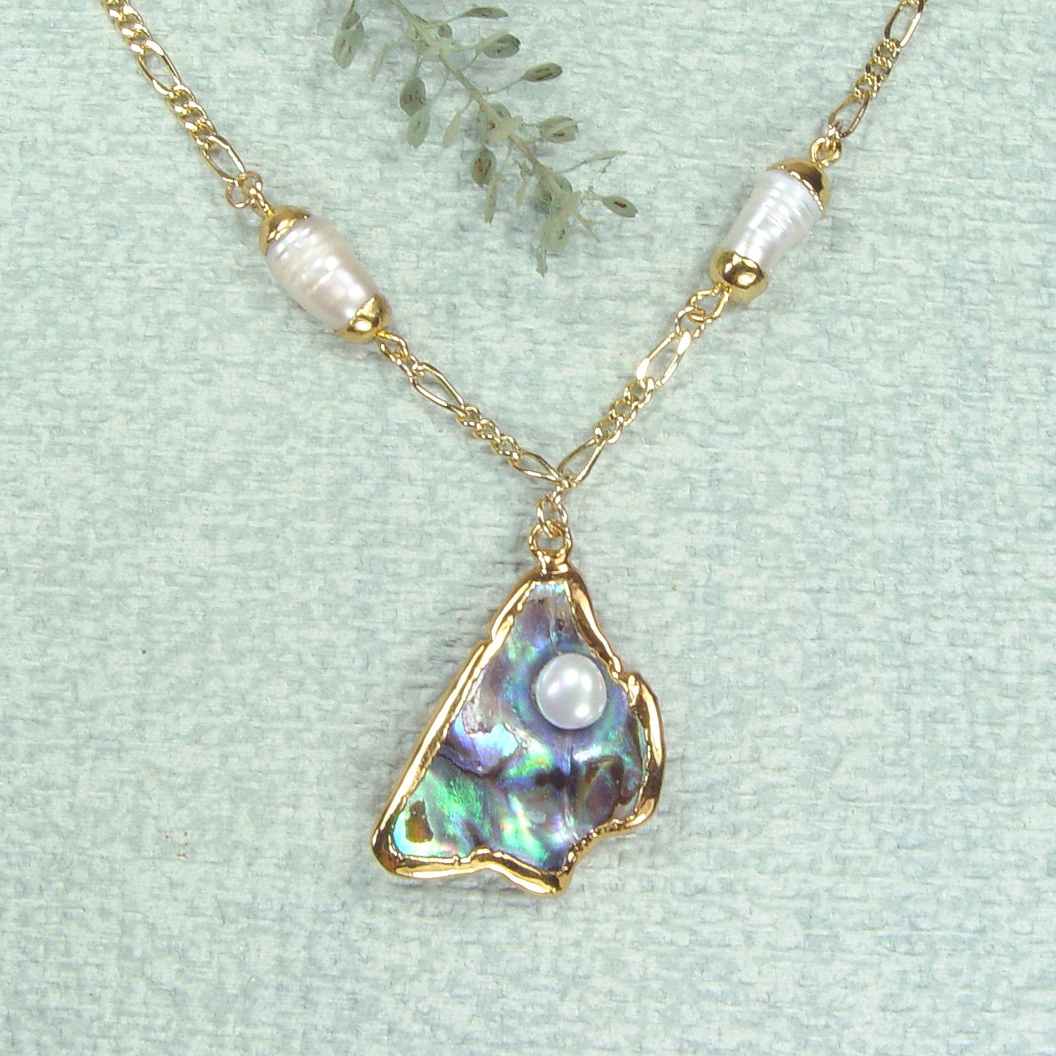 Paua Shell Necklace With Freshwater Pearl Insert