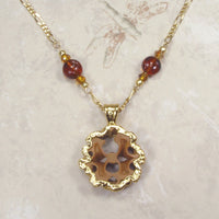 Fossil Sand Dollar Necklace with Accent Beads & Gold-Filled Chain