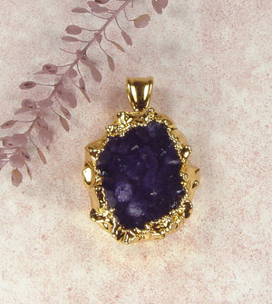 Amethyst Crystal Cluster Pendant with Electroformed 18kt Gold