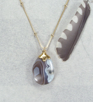 Botswana Agate Necklace with 18k Electroformed Gold and Gold-Filled Chain