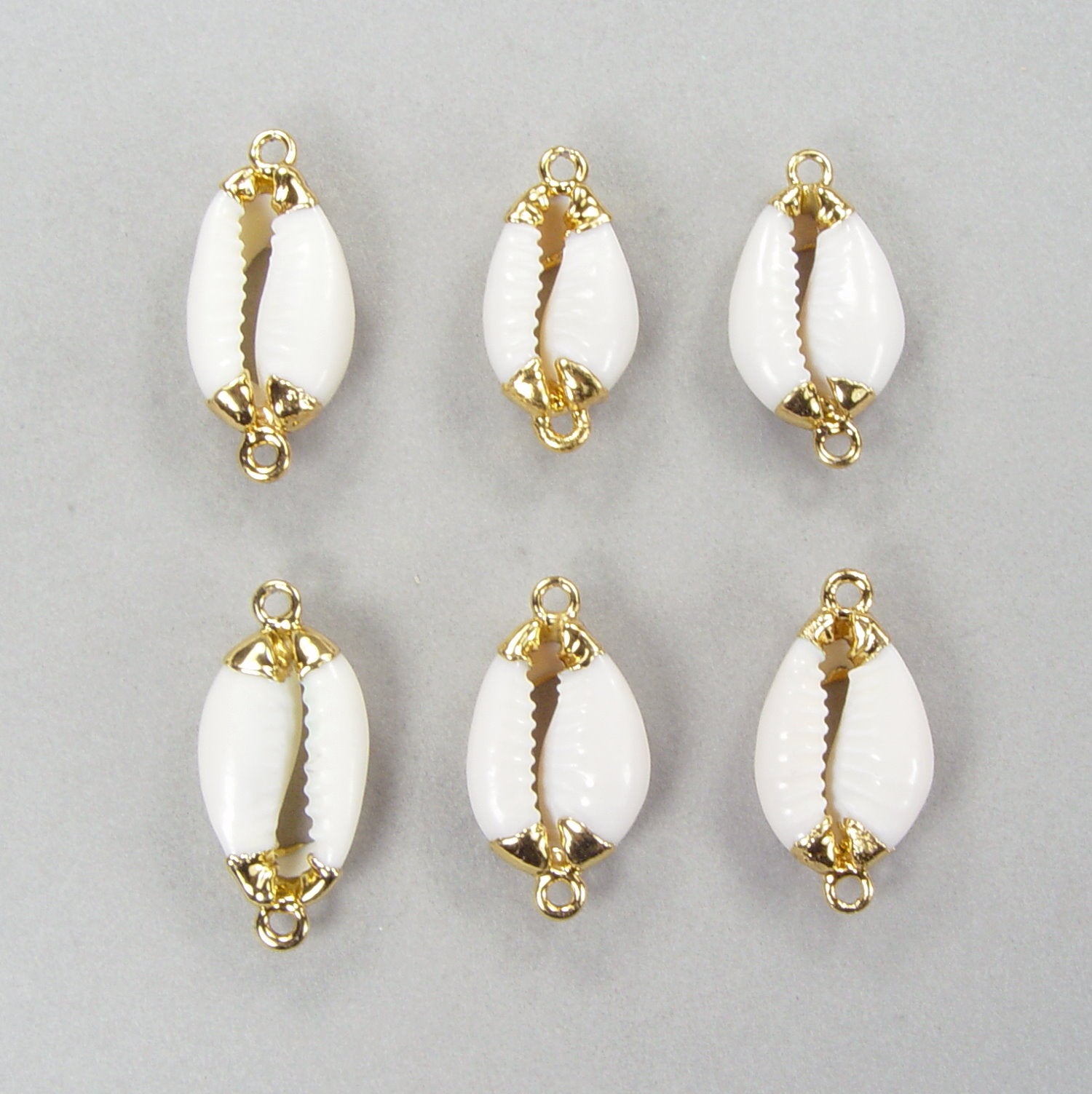 Quantity Discount: Cowry Shell Drops with Double Rings & Caps
