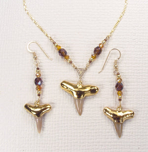 Fossil Lemon Shark Tooth Necklace and Earrings Matched Set