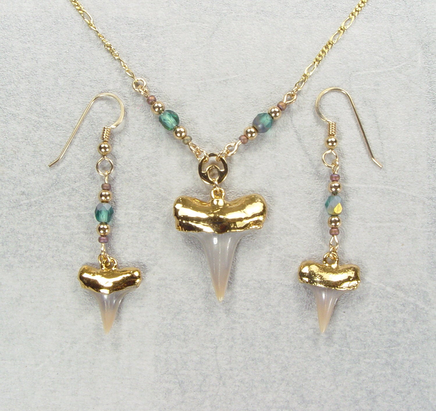 Fossil Mako Shark Tooth Necklace and Earrings Matched Set