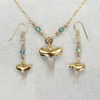 Fossil Mako Shark Tooth Necklace and Earring Set