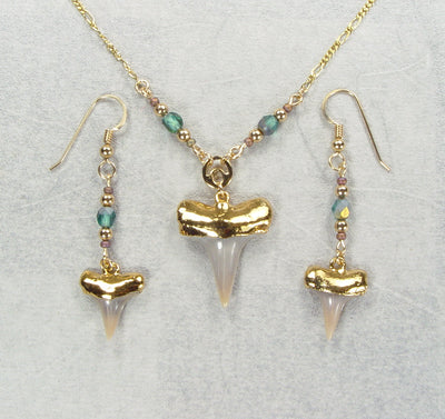 Fossil Mako Shark Tooth Necklace and Earring Set