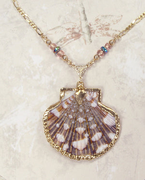 Scallop Shell Necklace with Accent Beads on Gold-Filled Chain