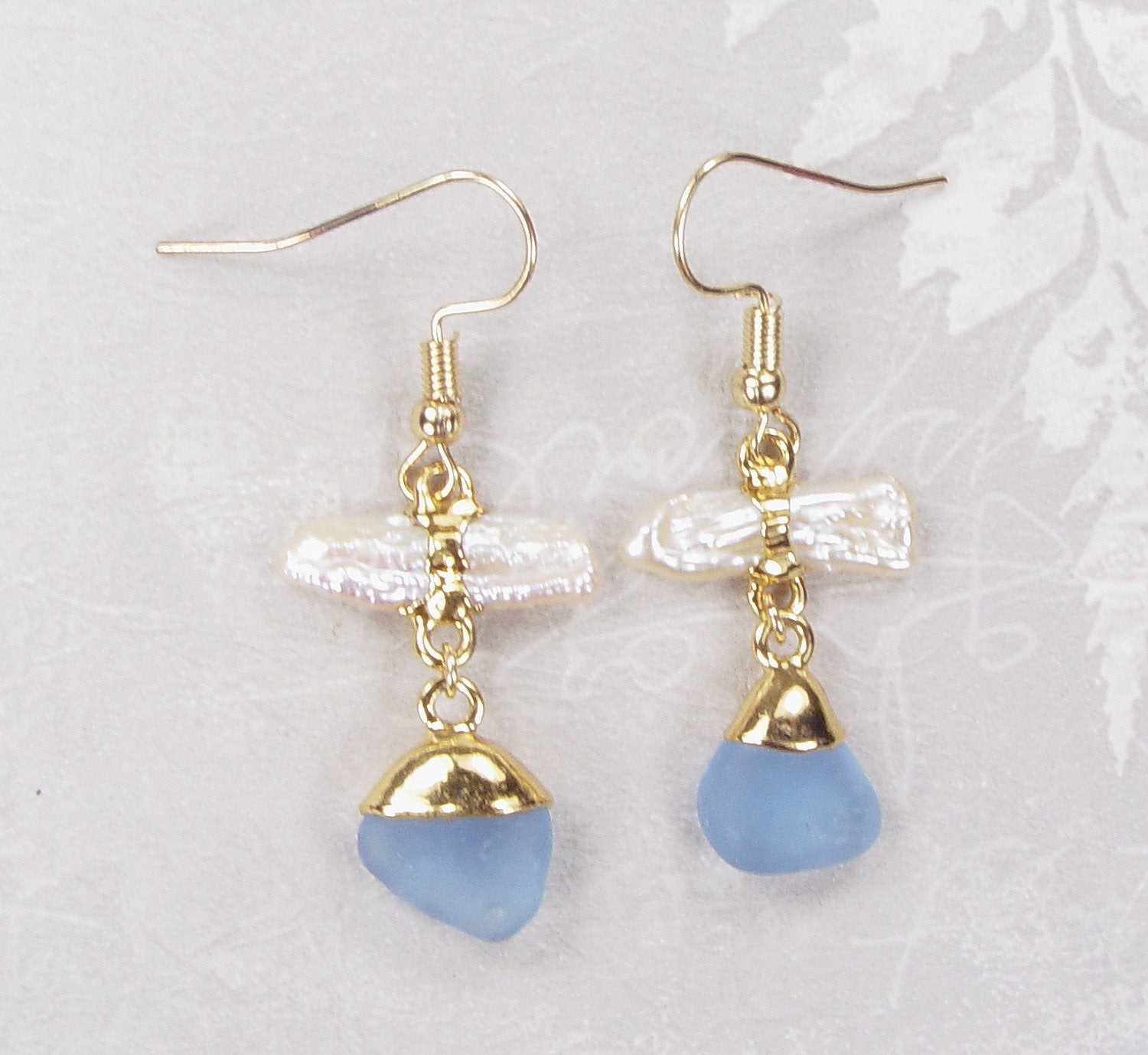 Sea Glass and Pearl Earrings