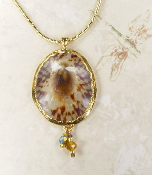 Limpet Shell Necklace with 18k Electroformed Gold & Dangle Accent Beads on Gold-Filled Chain