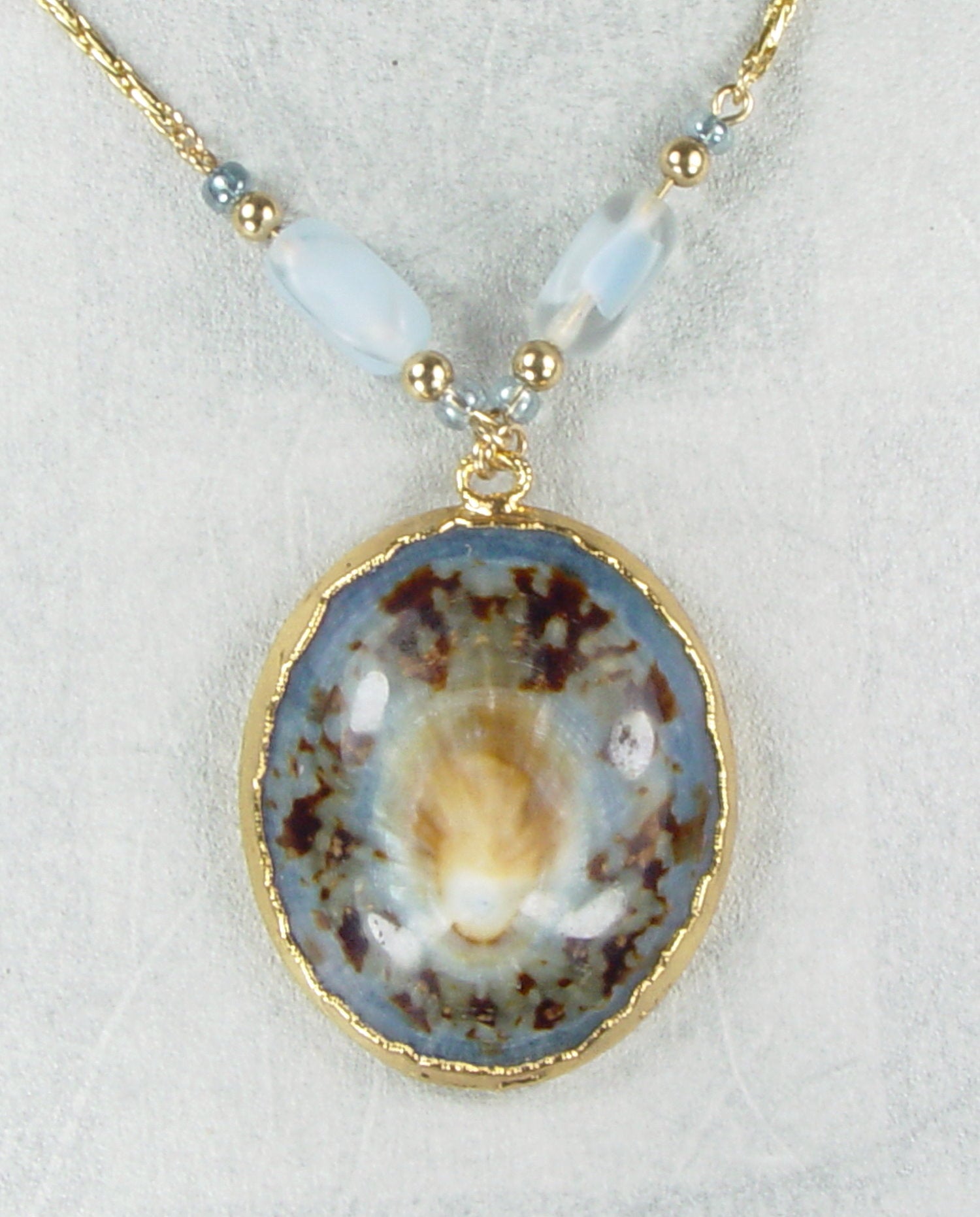 Limpet Shell Necklace with 18k Electroformed Gold & Accent Beads on Gold-Filled Chain