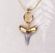 Fossil Mako Shark Tooth & Vertebra Necklace with 18k Electroformed Gold on Gold-Filled Chain
