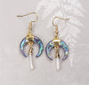 Paua (Abalone) Crescent Earrings with Pearl Accents, Hypo-Allergenic Earring Wires & 18k Electroformed Gold