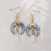 Paua (Abalone) Crescent Earrings with Pearl Accents, Hypo-Allergenic Earring Wires & 18k Electroformed Gold