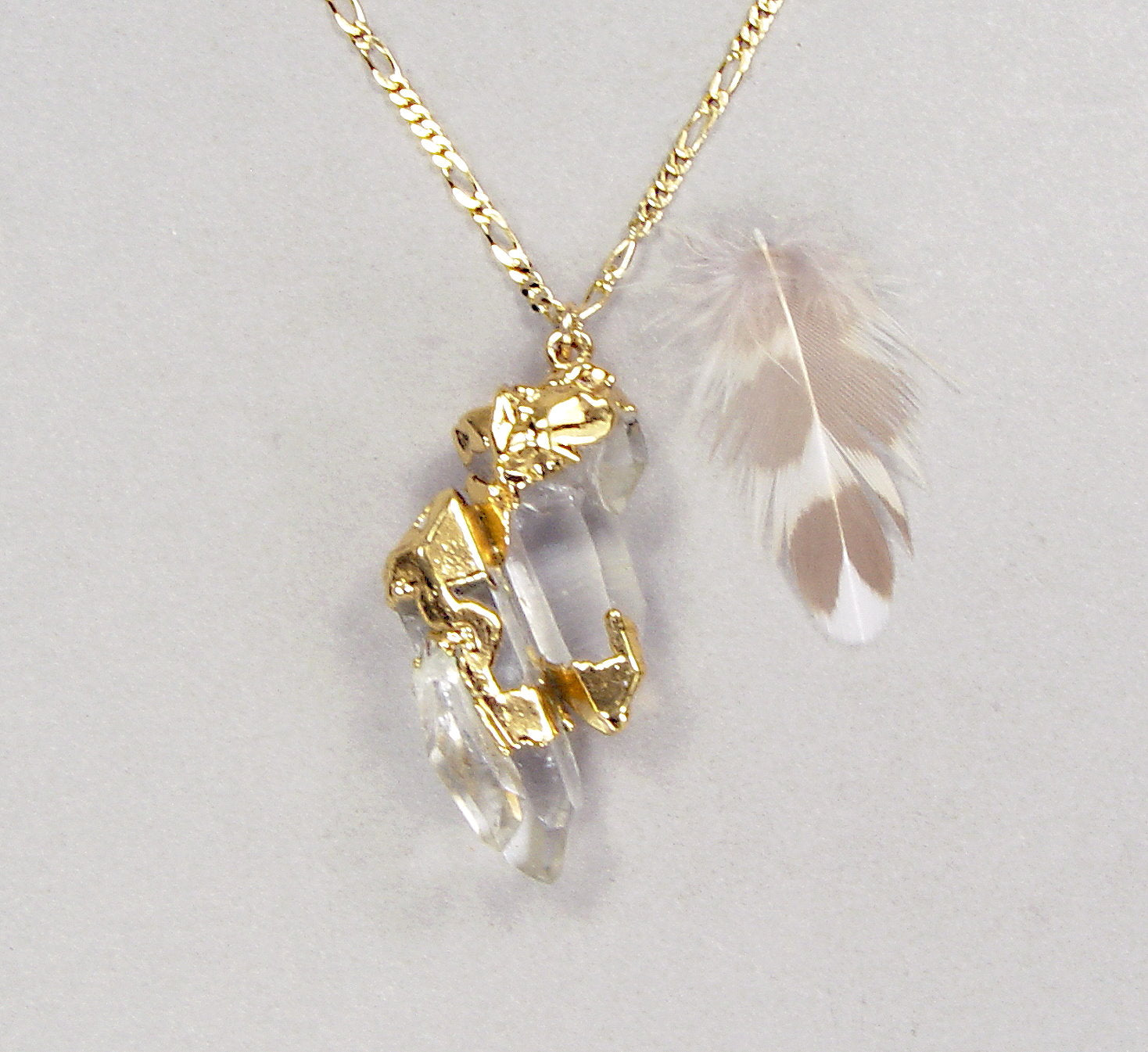 Quartz Crystal Necklace with Electroformed 18k Gold & Gold-Filled Chain
