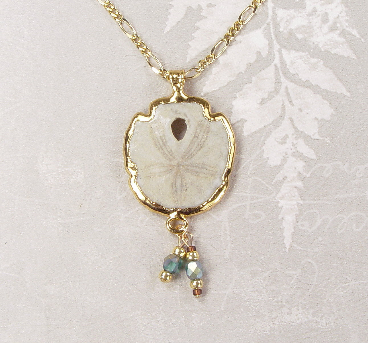 Fossil Sand Dollar Necklace with Accent Beads & Gold-Filled Chain