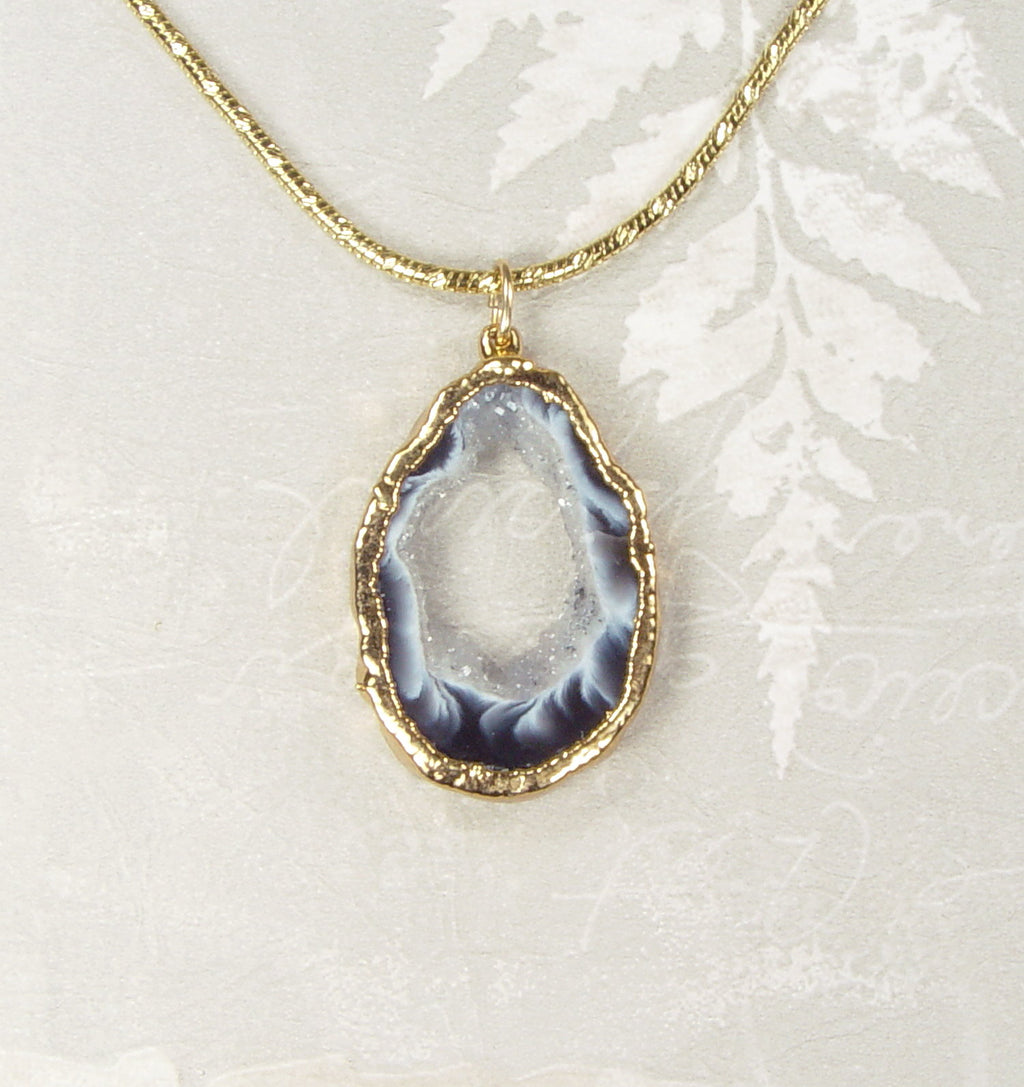 Sliced Geode Necklace with 18k Electroformed Gold on Gold-Filled Chain