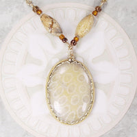 Fossil Coral Necklace with Accent Beads & 18k Electroformed Gold on Gold-Filled Chain