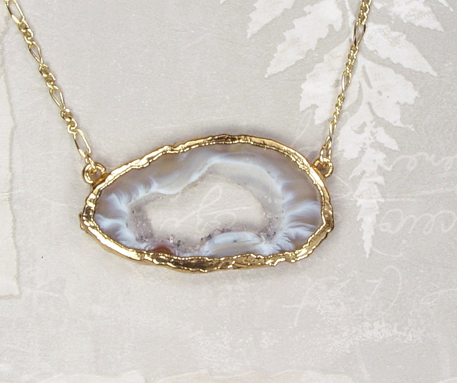 Geode Slice Necklace with 18k Electroformed Gold on Gold-Filled Chain