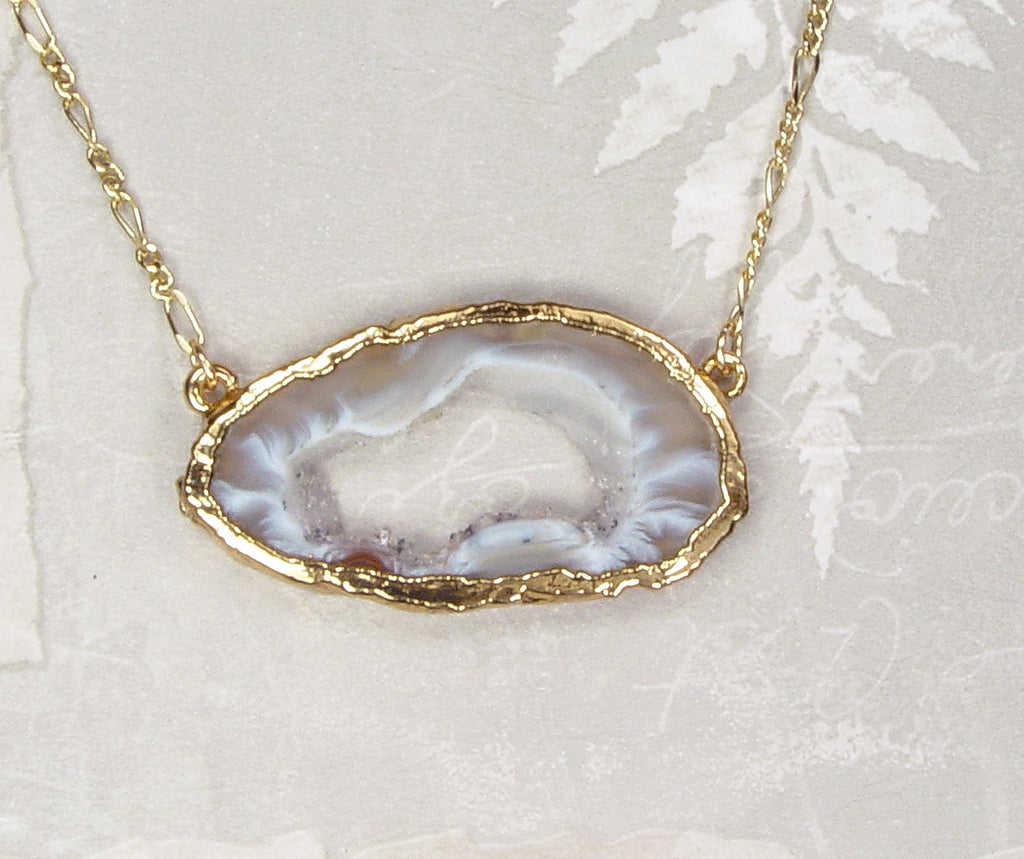 Sliced Geode Necklace with 18k Electroformed Gold on Gold-Filled Chain