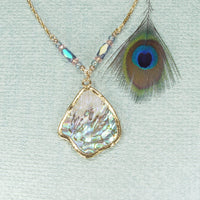 Paua (Abalone) Shell Necklace with Accent Beads & 18k Electroformed Gold on Gold-Filled Chain