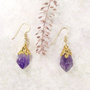 Amethyst Crystal Earrings with Hypo-Allergenic Earring Wires & 18kt Electroformed Gold