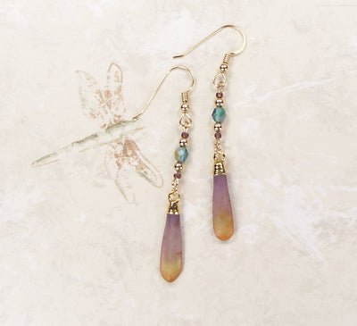 Sea Urchin Spine Earrings with Accent Beads, Hypo-Allergenic Earring Wires & 18k Electroformed Gold