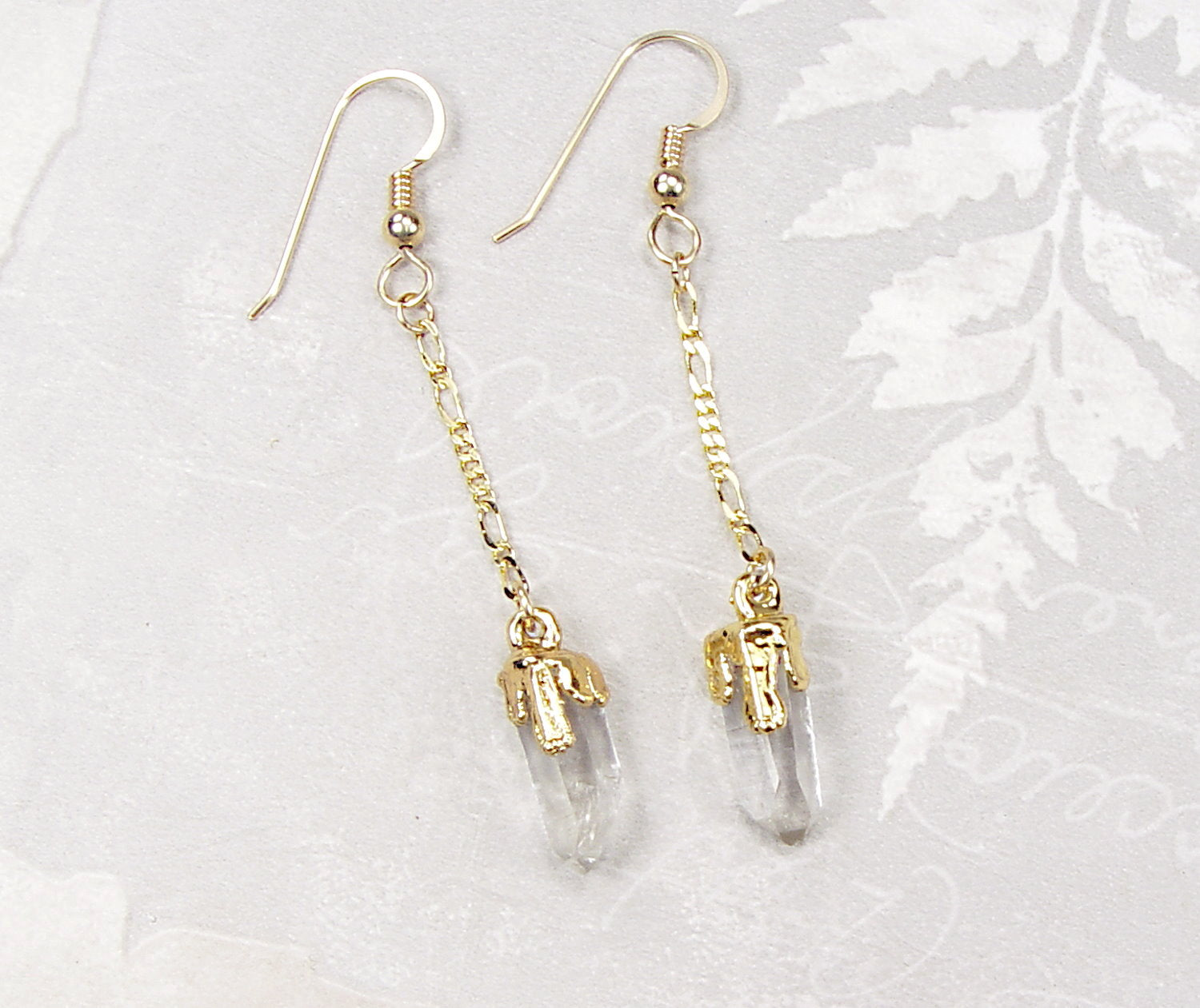 Quartz Crystal Earrings with Hypo-Allergenic Earring Wires & 18k Electroformed Gold