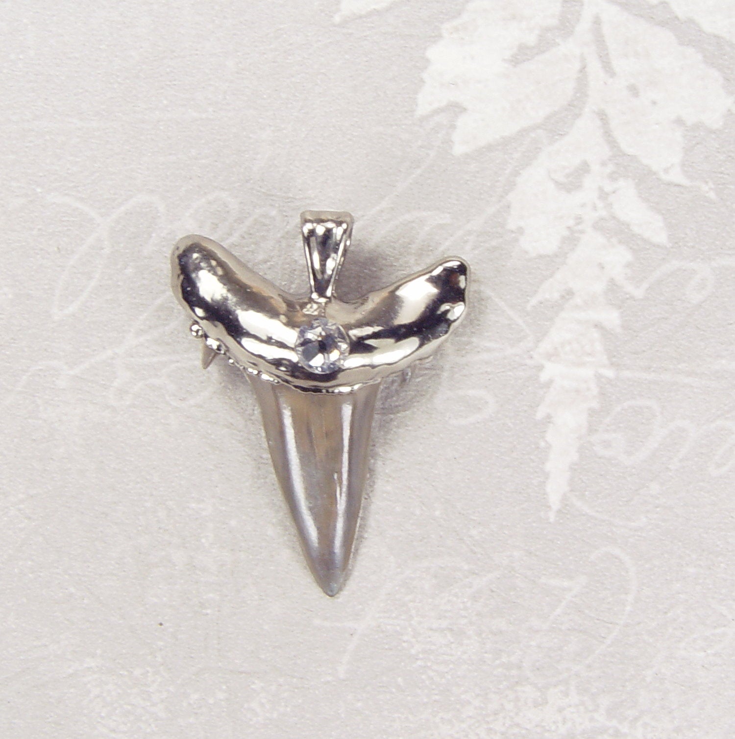 Nickel Fossil Shark Tooth Pendant with Accent Stone