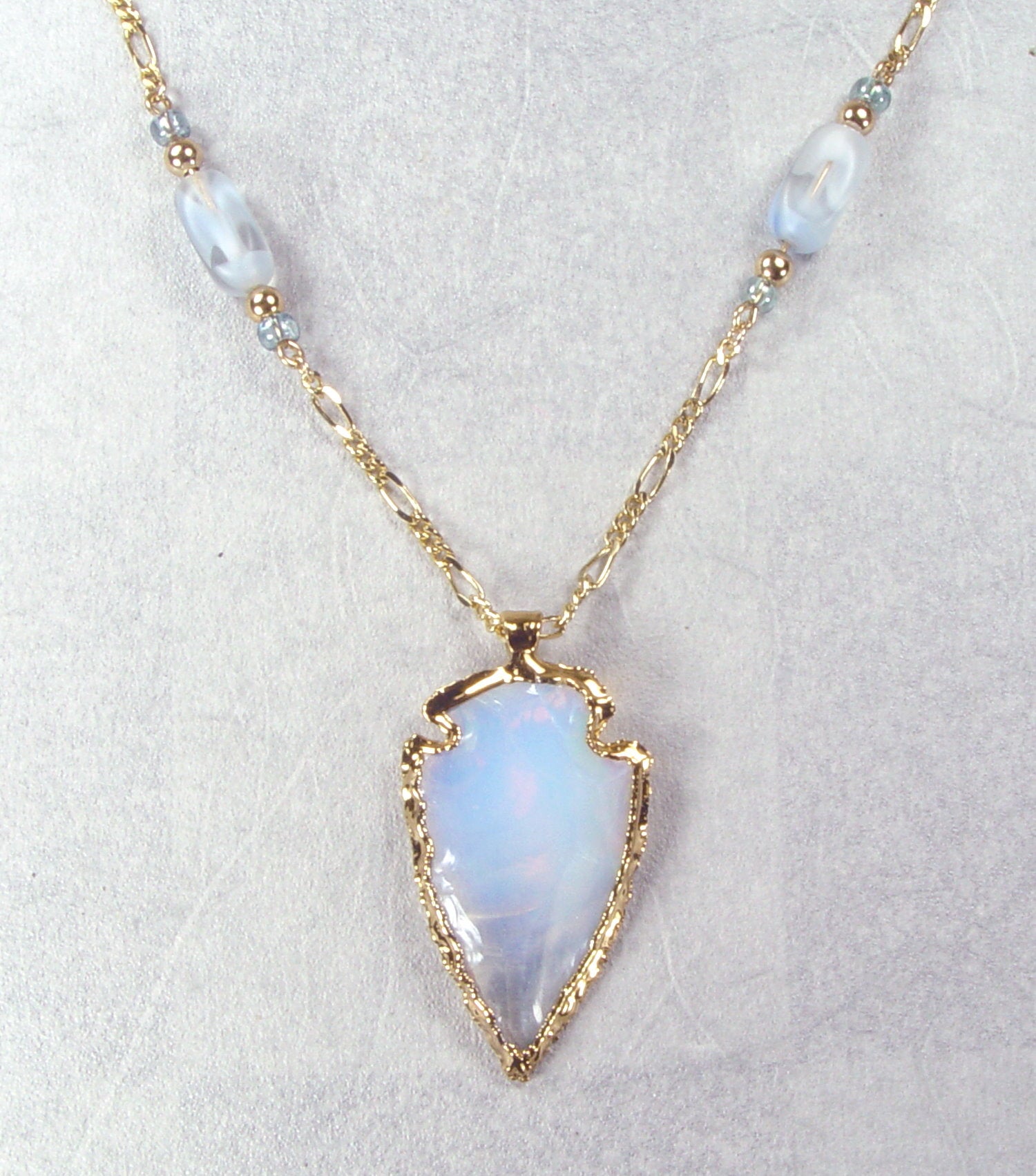 Opalite Arrowhead Necklace with Beaded Connectors & Gold-Filled Chain