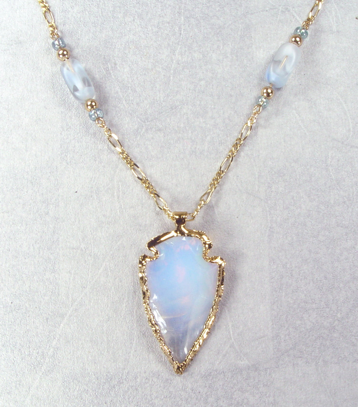 Opalite Arrowhead Necklace with Beaded Connectors & Gold-Filled Chain
