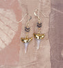 Fossil Mako Shark Tooth Earrings with Chevron Beaded Connectors & Electroformed 18kt Gold