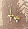 Fossil Mako Shark Tooth Earrings with Beaded Connectors & Electroformed 18kt Gold