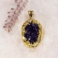 Amethyst Crystal Cluster Pendant with Electroformed 18kt Gold