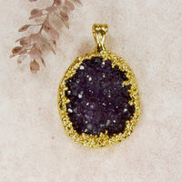 Amethyst Crystal Cluster Pendant with Electroformed 18kt Gold