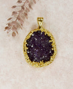 Amethyst Crystal Cluster Pendant with Electroformed 18kt Gold