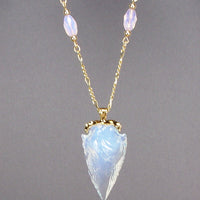 Opalite Arrowhead Necklace with Beaded Connectors & Gold-Filled Chain