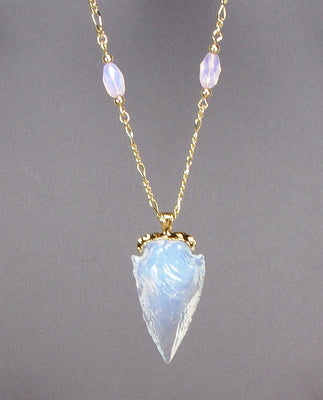 Opalite Arrowhead Necklace with Beaded Connectors & Gold-Filled Chain