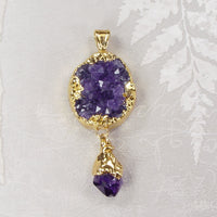 Amethyst Crystal Cluster Pendant with Electroformed 18kt Gold