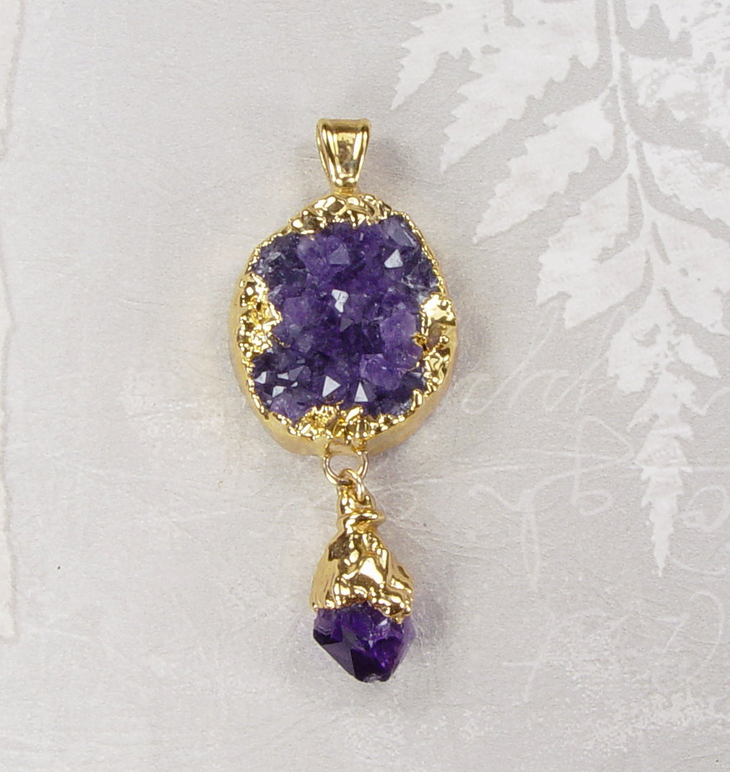 Amethyst Crystal Cluster Pendant with Electroformed 18kt Gold