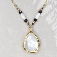 Mother of Pearl Teardrop Necklace with Beaded Connectors & Electroformed 18kt Gold