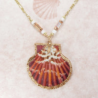 Royal Cloak Scallop Shell Necklace with Accent Beads & Rose Gold Trim