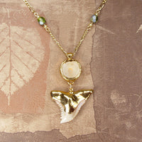 Fossil Hemipristis Shark Tooth & Vertebrae Necklace with Beaded Connectors & Gold-Filled Chain