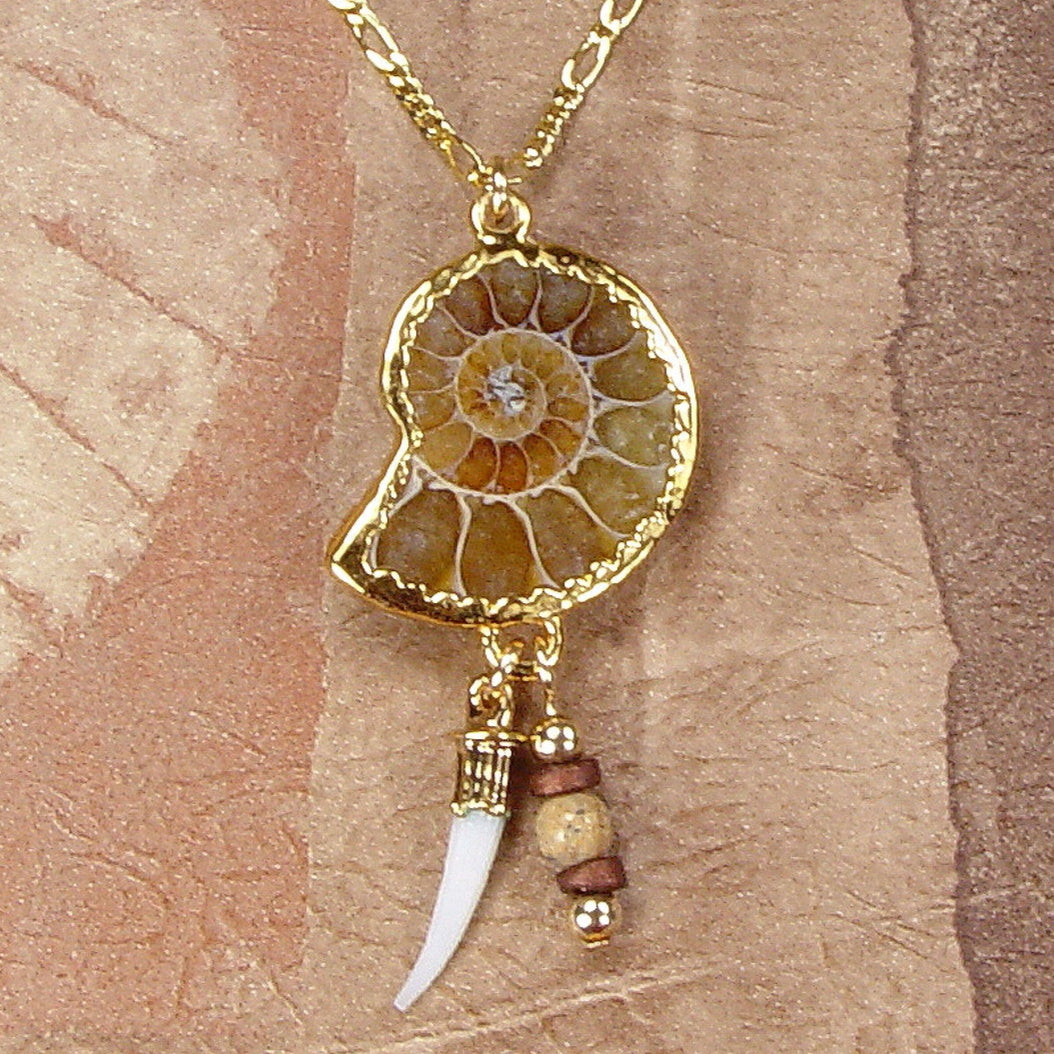 Fossil Ammonite Necklace With Accent Beads & Gold-Filled Chain