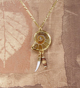 Ammonite Necklace With Accent Beads & Gold-Filled Chain